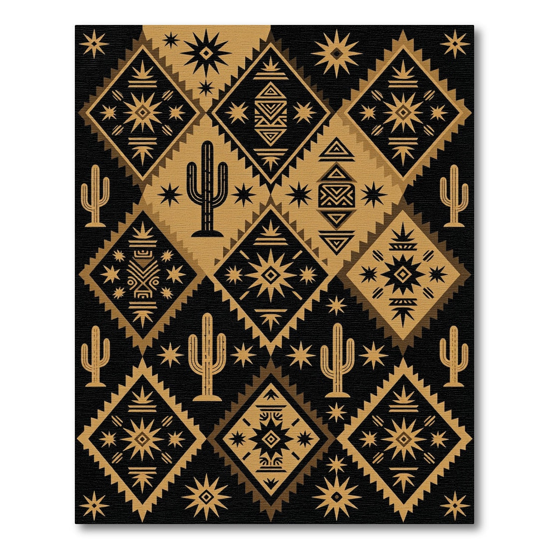 Black and Gold Southwestern Cactus Diamond Rug