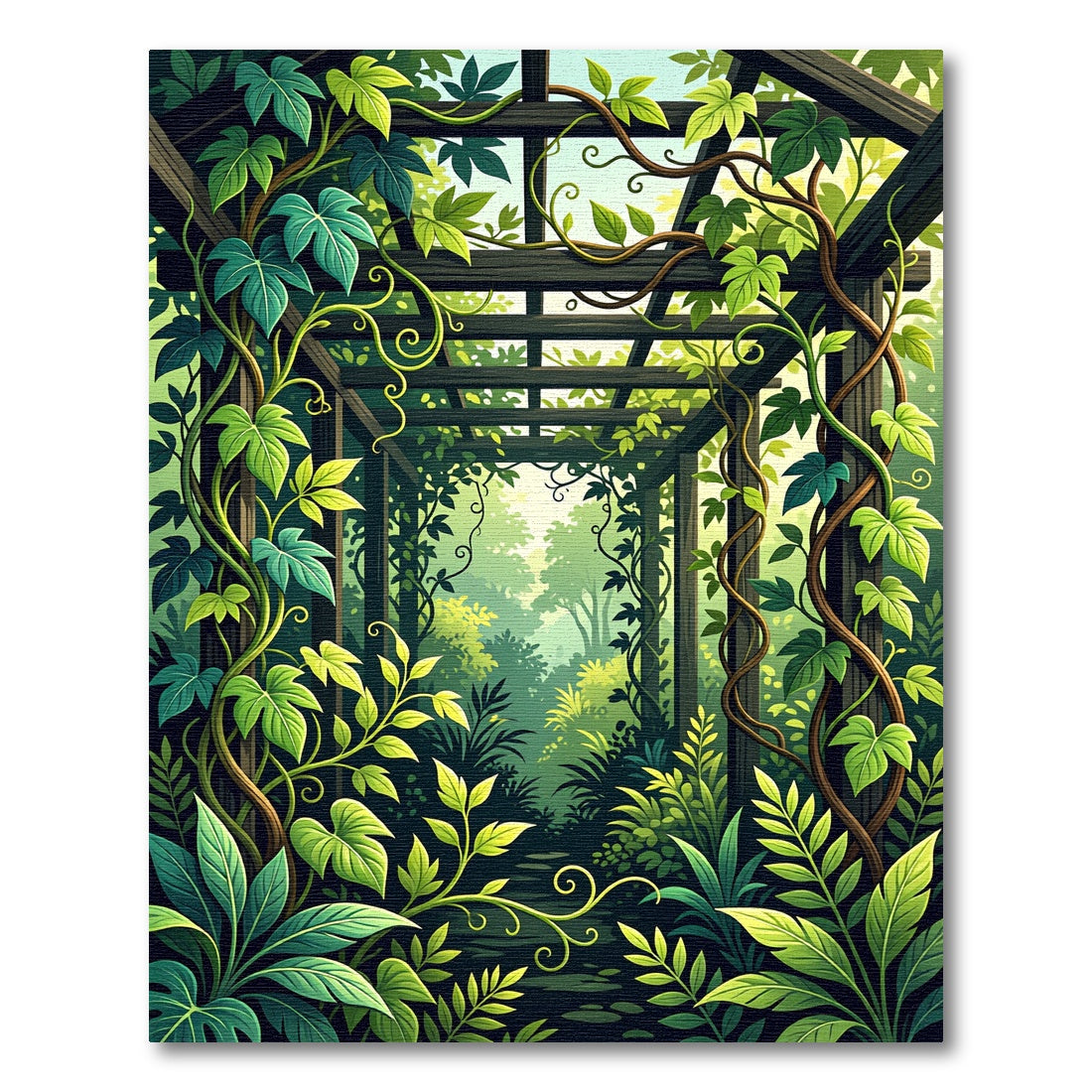 Lush Green Tropical Foliage Pergola Rug