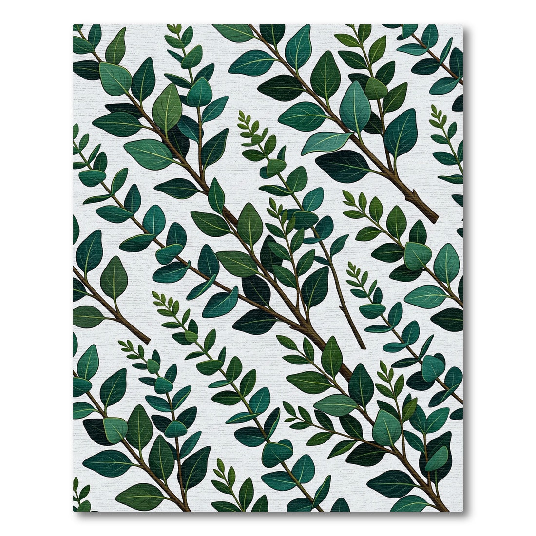 Dark Green Leafy Branch Pattern Rug