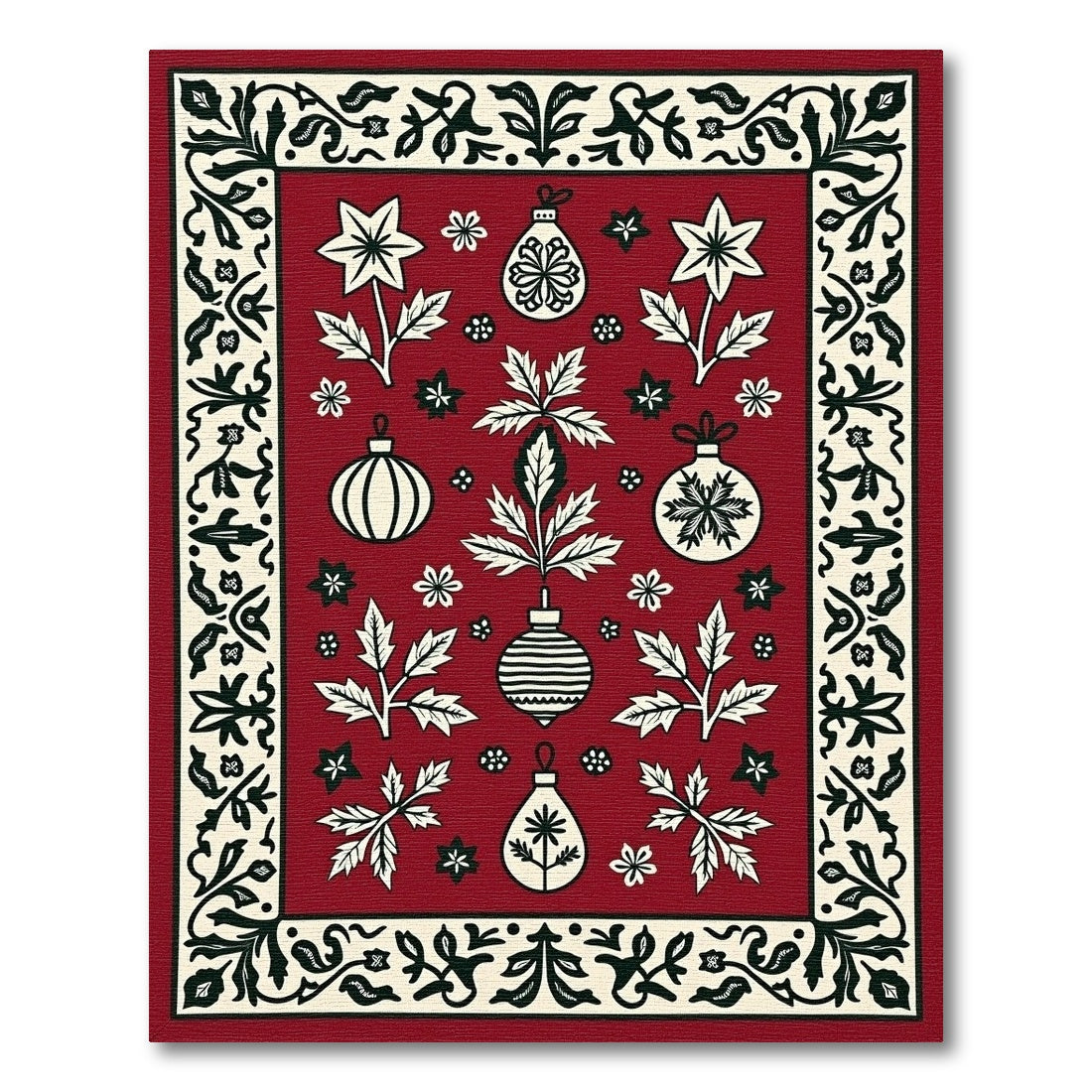 Crimson Mid-Century Modern Holiday Ornaments Rug