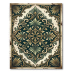Antique Emerald Gold Ornate Foliage Medallion Rug