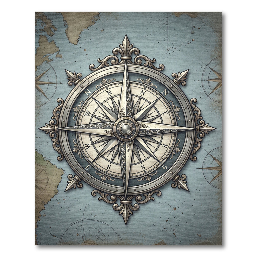 Antique Nautical Compass Silver Mariner Wall Art Rug