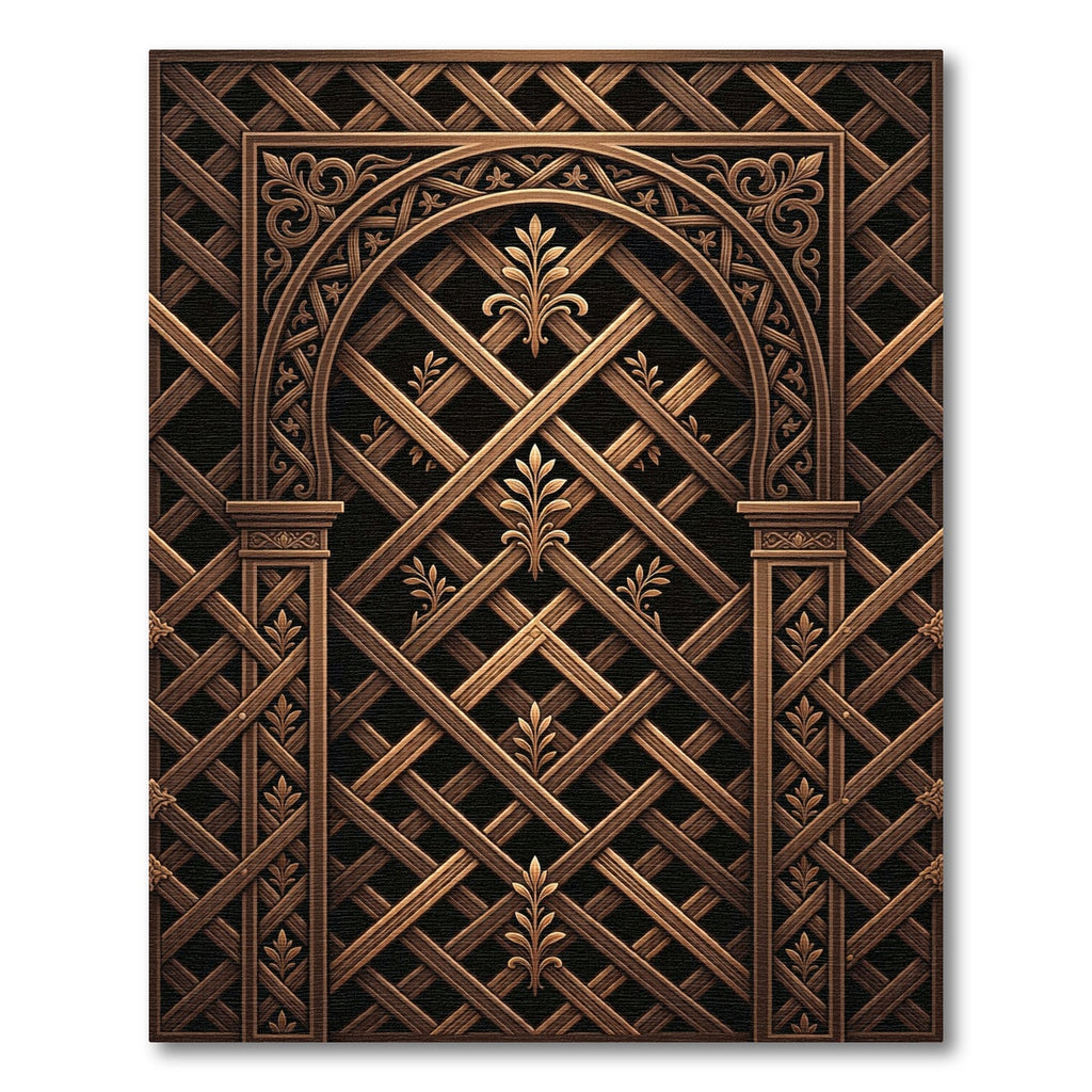 Ornate Bronze Lattice Arch Medallion Rug
