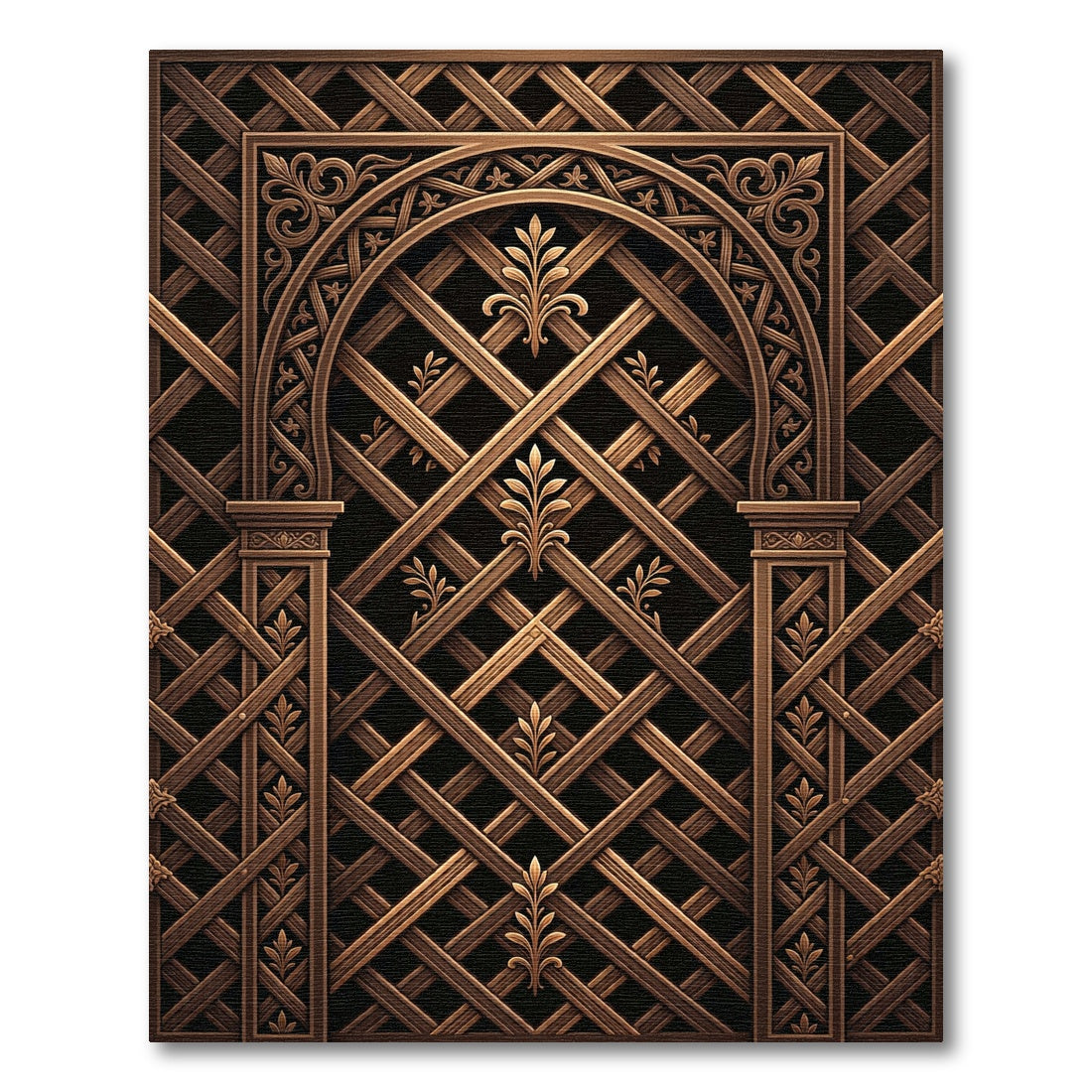 Ornate Bronze Lattice Arch Medallion Rug