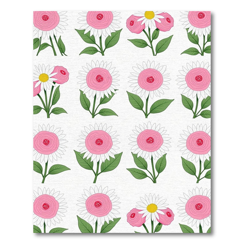 Pink White Daisy Rose Garden Rug