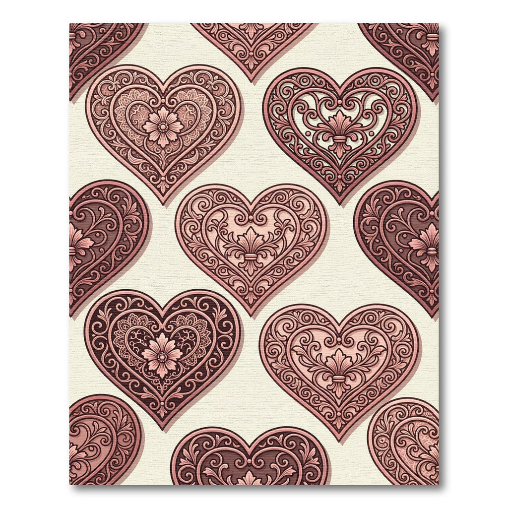 Antique Rose Ornate Filigree Heart Rug