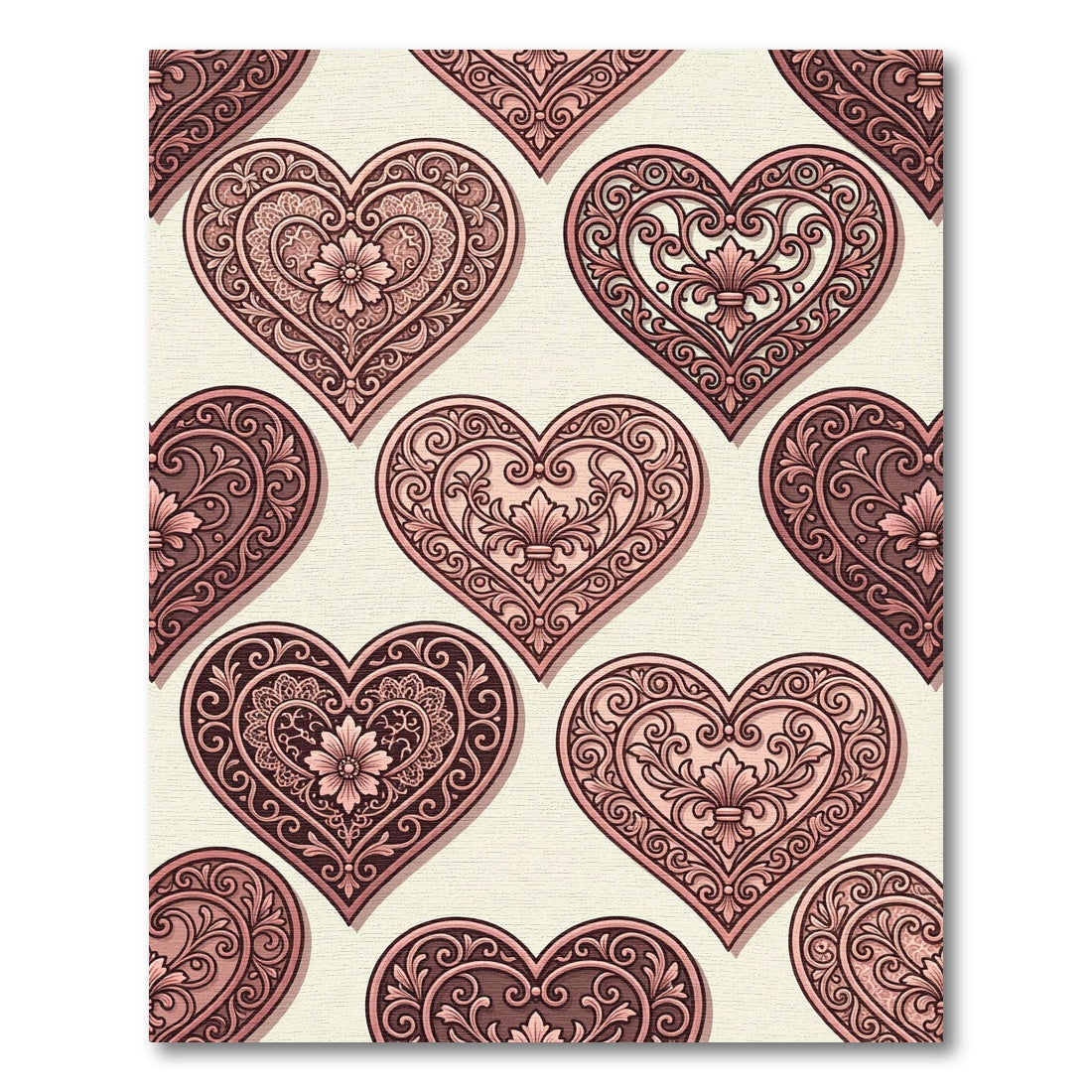 Antique Rose Ornate Filigree Heart Rug