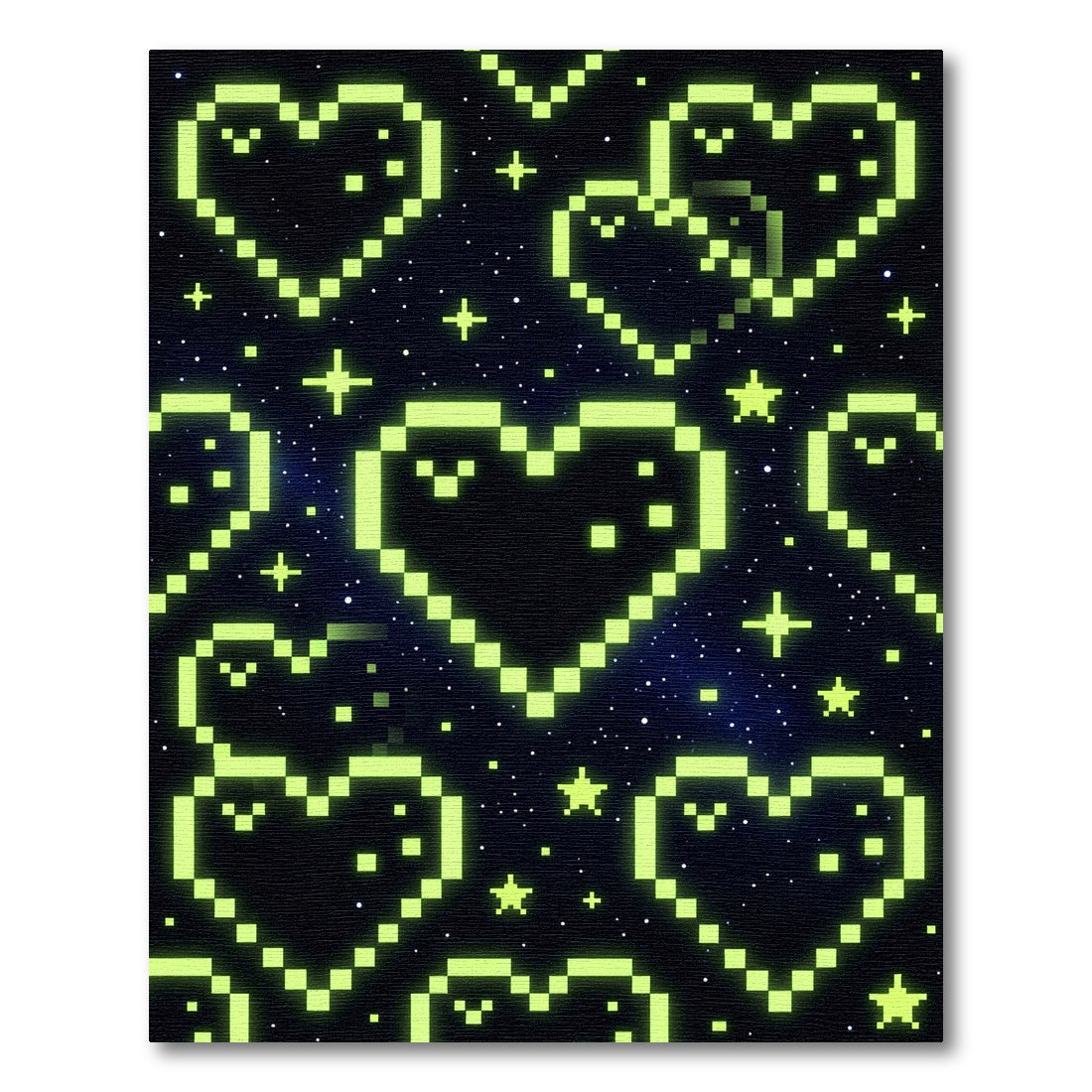 Neon Green Pixel Heart Cosmic Sky Rug