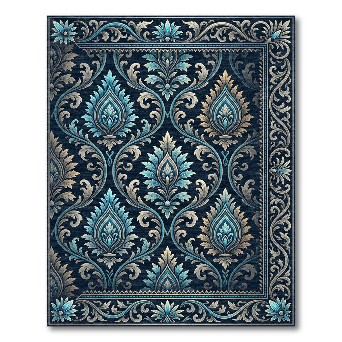 Deep Blue Vintage Floral Scroll Rug