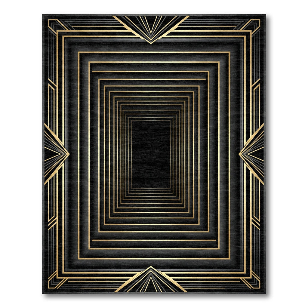 Modern Gold Black Geometric Tunnel Rug