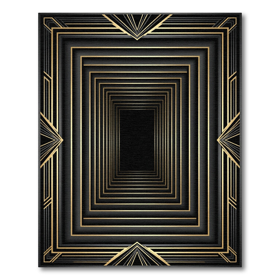 Modern Gold Black Geometric Tunnel Rug