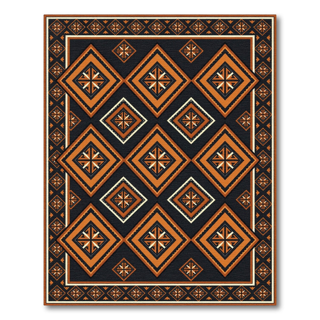 Geometric Ochre and Charcoal Diamond Art Rug