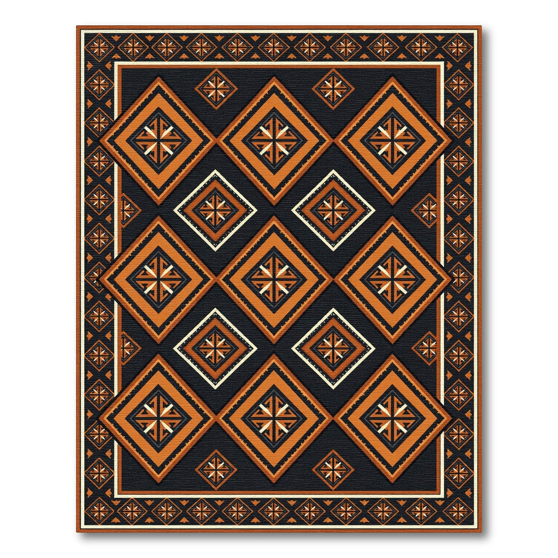 Geometric Ochre and Charcoal Diamond Art Rug