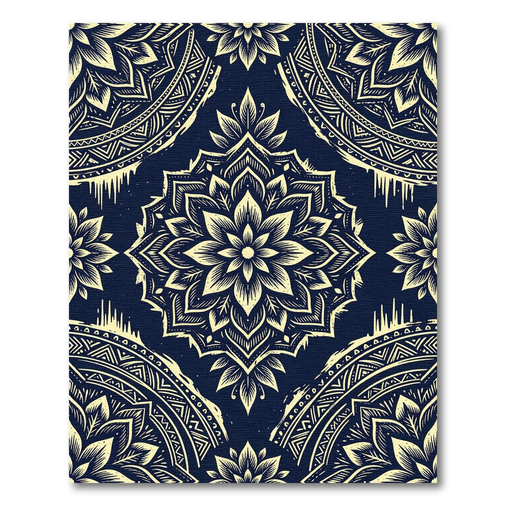 Navy And Gold Mandala Floral Rug