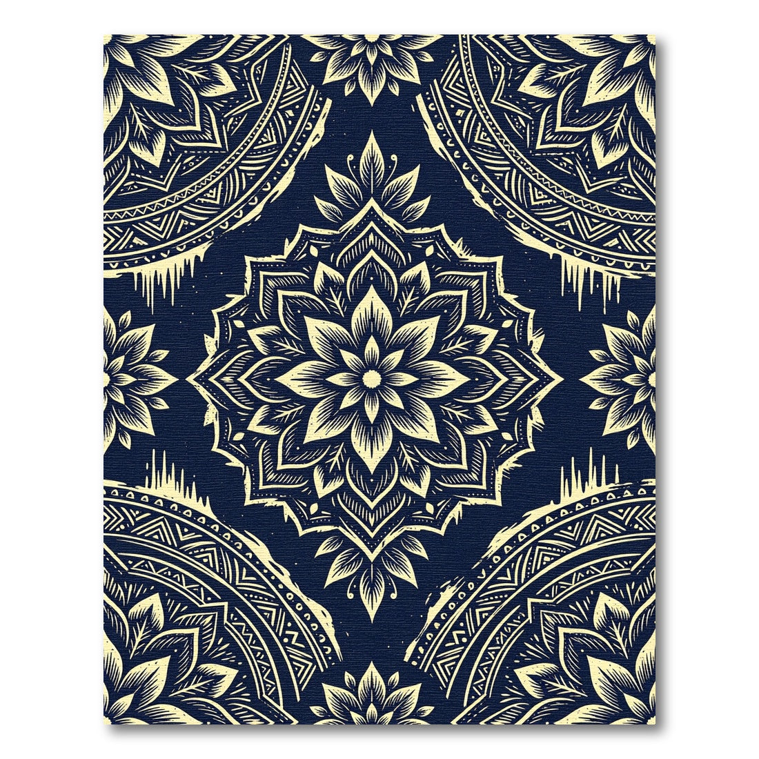 Navy And Gold Mandala Floral Rug