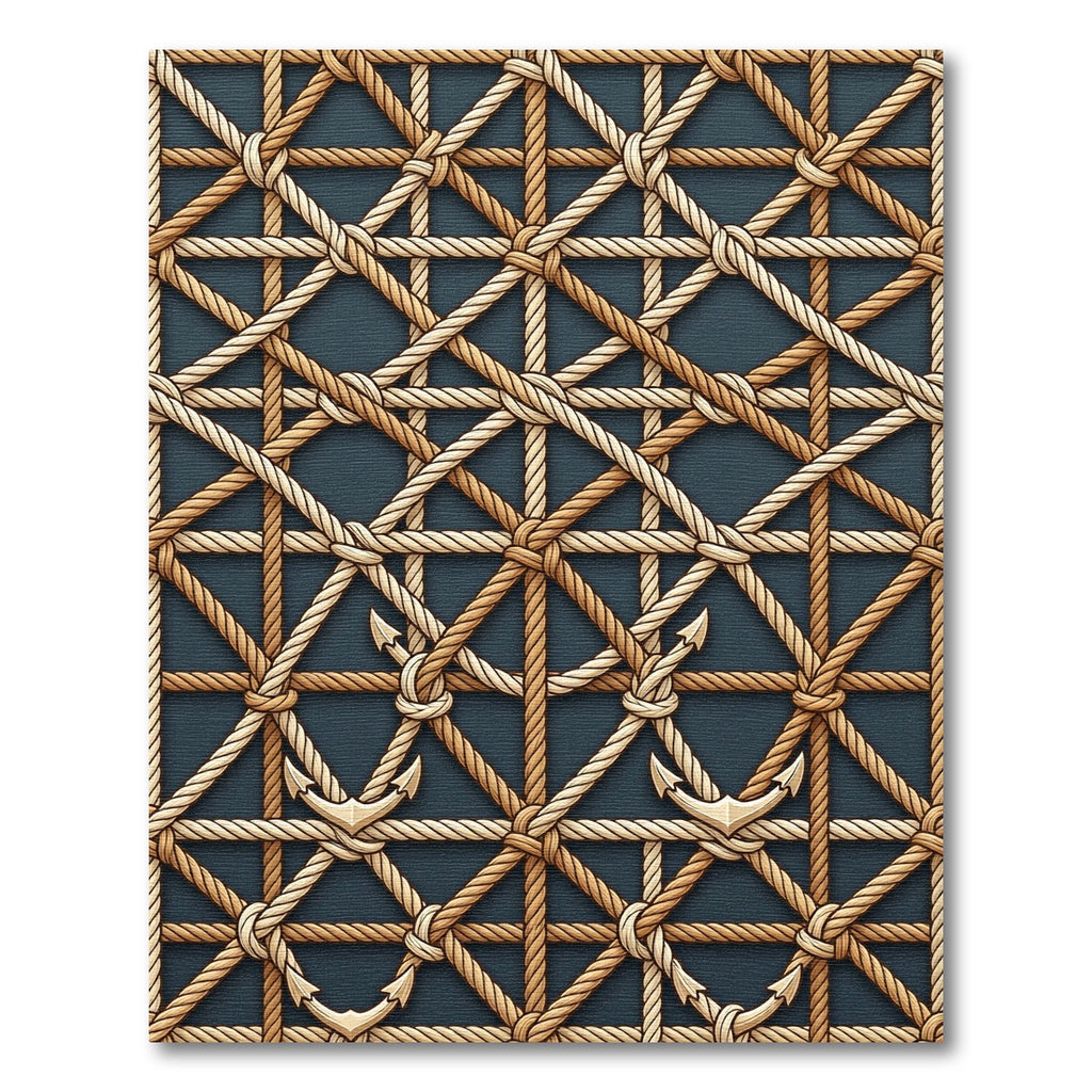 Nautical Rope Anchor Interlocking Geometric Rug