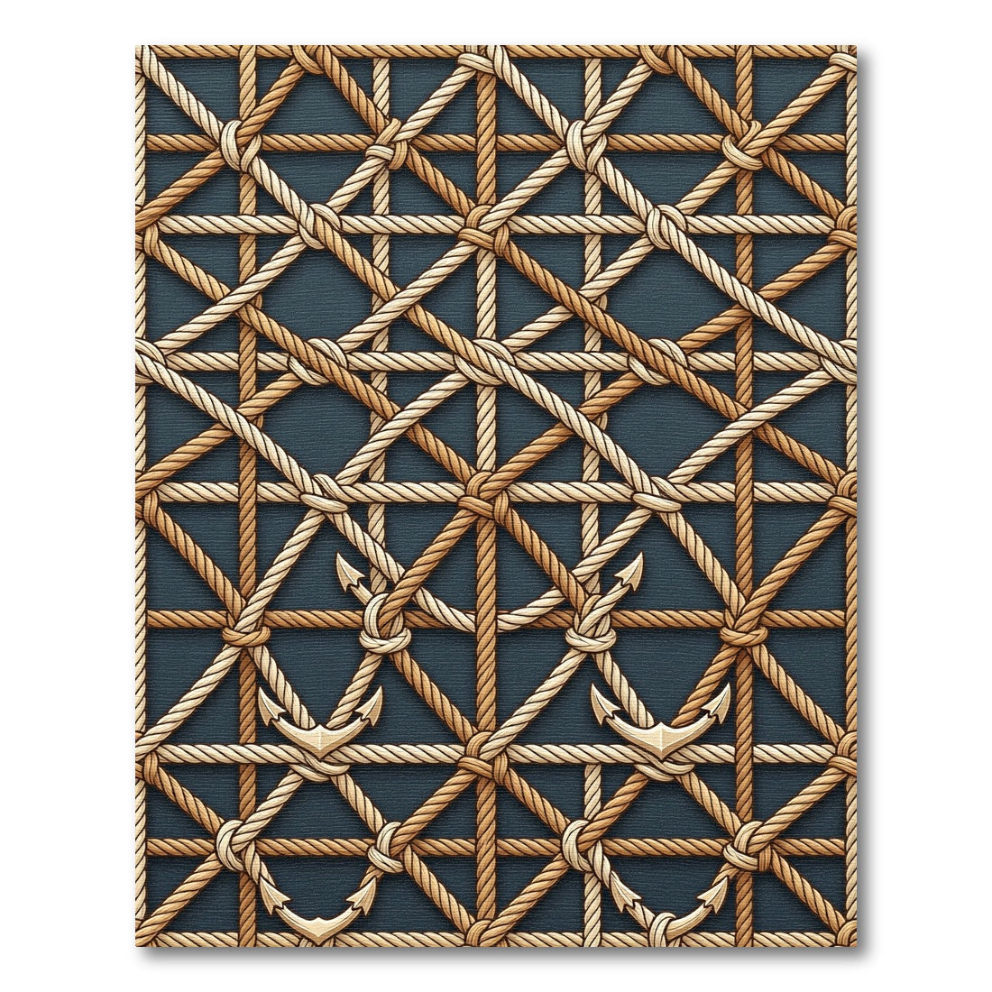 Nautical Rope Anchor Interlocking Geometric Rug