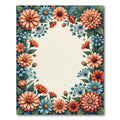 Coral Blue Floral Cluster Frame Rug