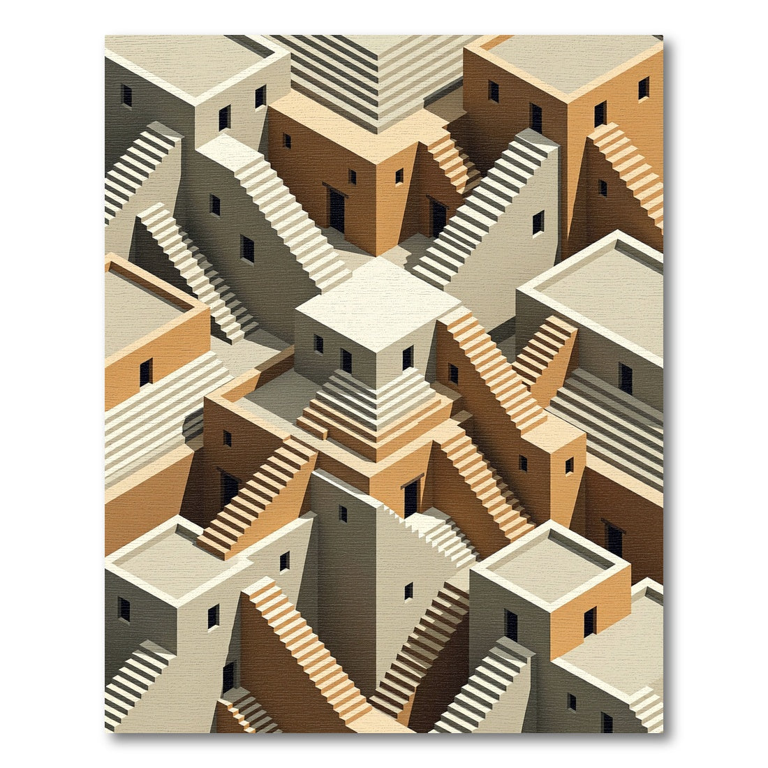Geometric Illusion Staircase Town Design Rug