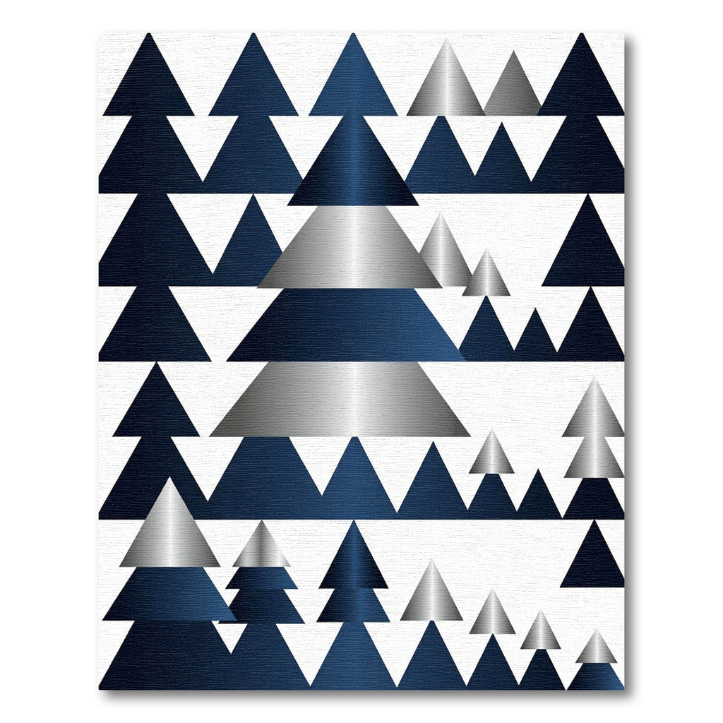 Geometric Metallic Blue Forest Triangle Abstract Rug