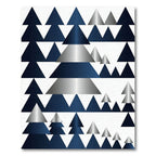 Geometric Metallic Blue Forest Triangle Abstract Rug