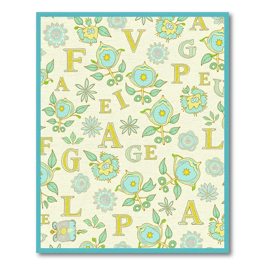 Light Yellow Floral Alphabet Pattern Rug