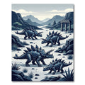 Metallic Stegosaurus Triceratops Prehistoric Landscape Rug