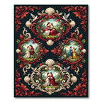 Romantic Figures Red Floral Ornate Medallion Rug