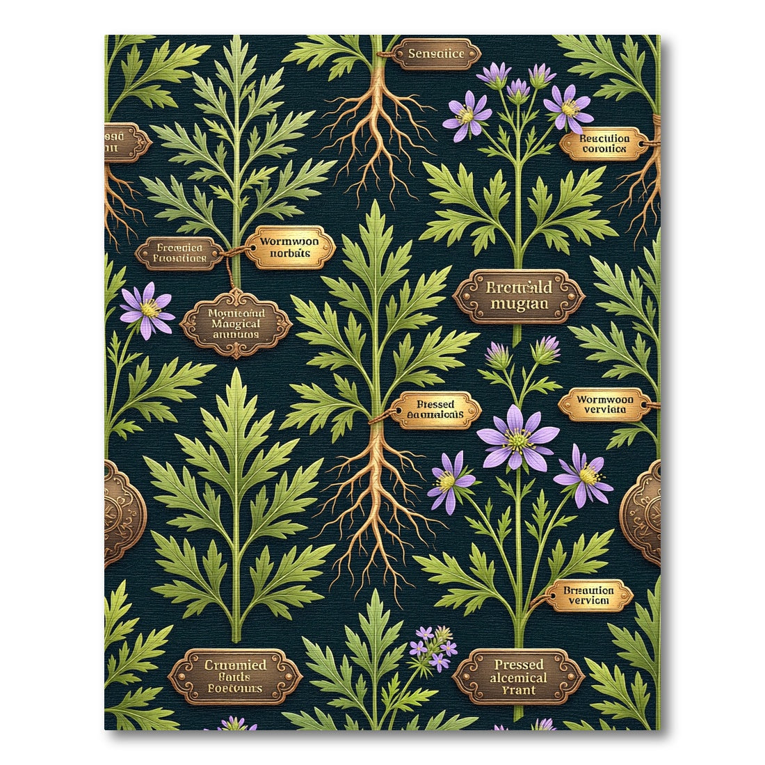 Botanical Herbal Encyclopedia Dark Teal Rug