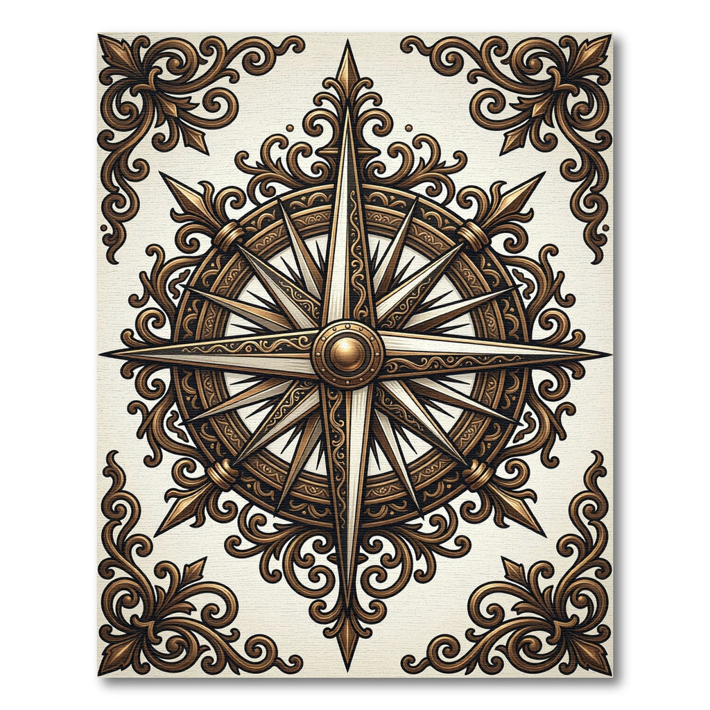 Antique Bronze Compass Rose Medallion Rug