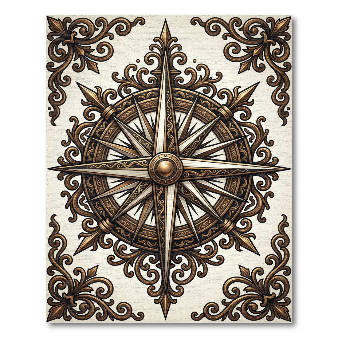 Antique Bronze Compass Rose Medallion Rug