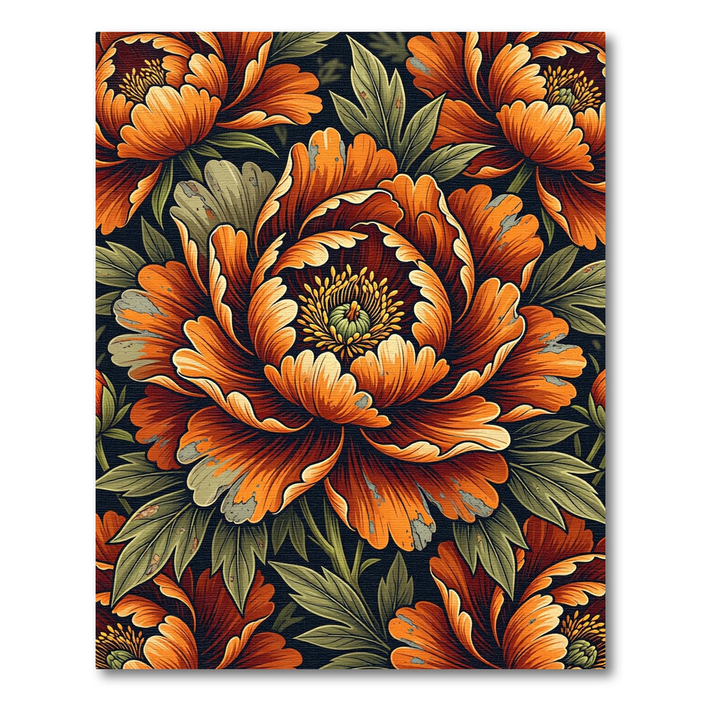 Dramatic Amber Peony Botanical Art Rug