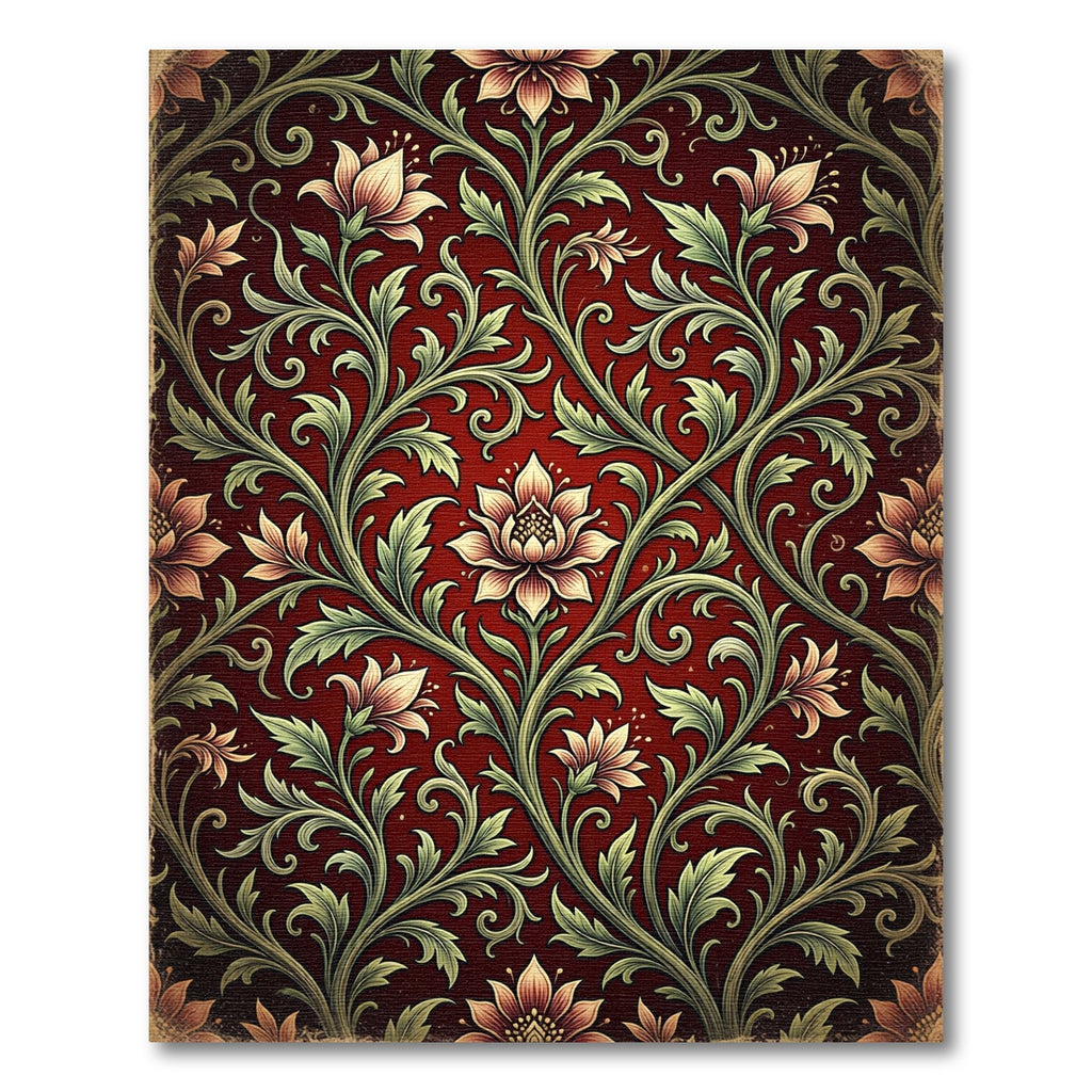 Elegant Crimson Floral Acanthus Scroll Rug