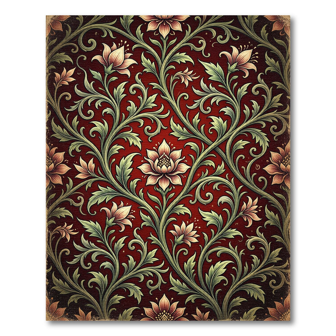 Elegant Crimson Floral Acanthus Scroll Rug