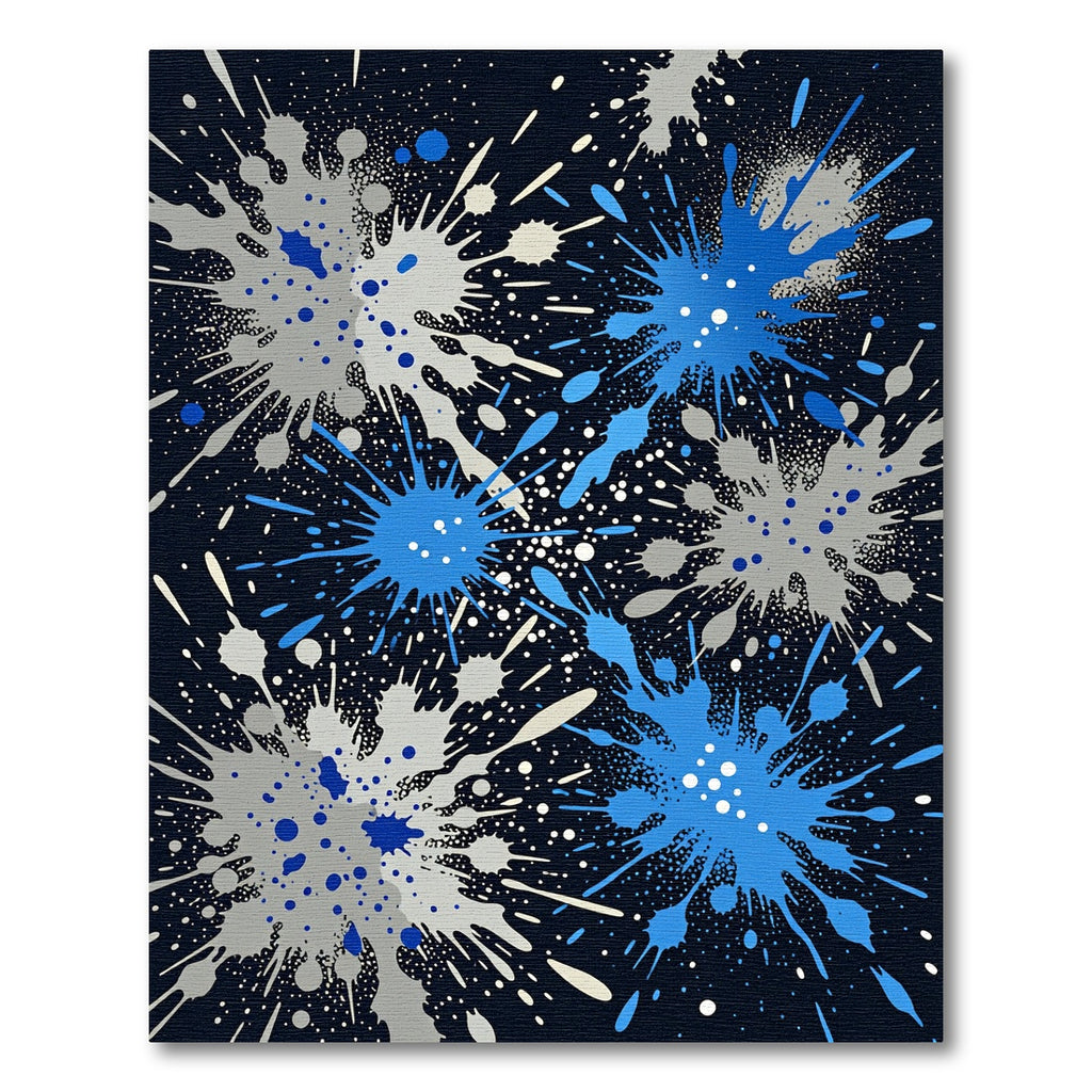 Blue and Silver Abstract Ink Splash Rug