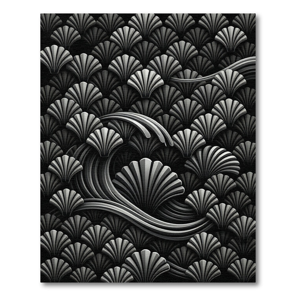Art Deco Shell Wave Monochromatic Rug