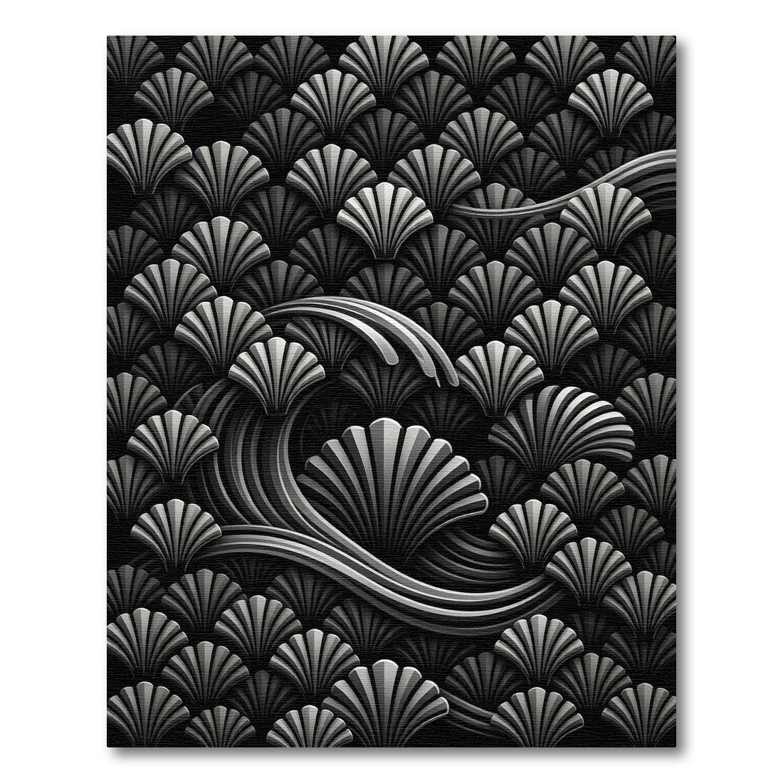 Art Deco Shell Wave Monochromatic Rug