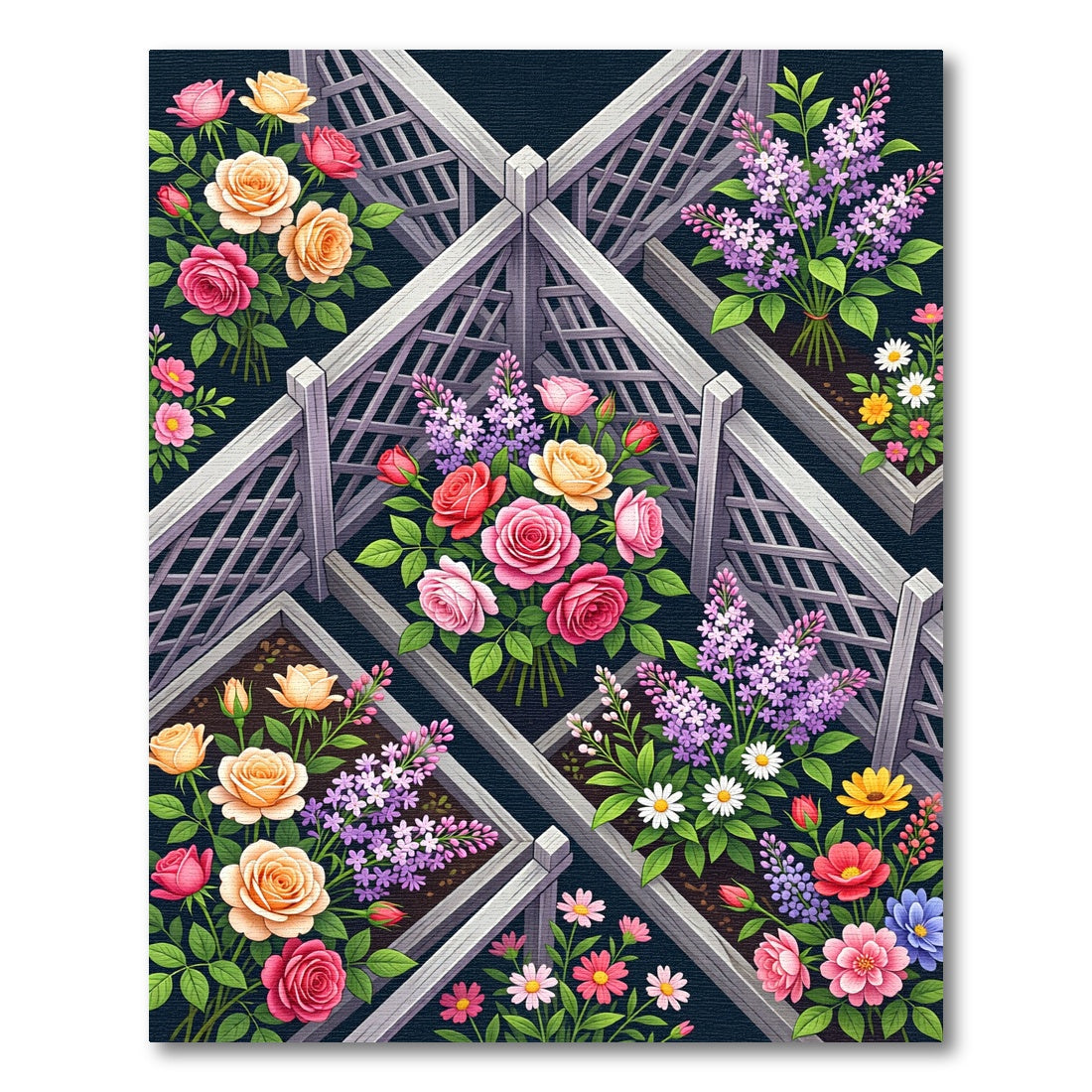 Pink Coral Rose Lilac Garden Trellis Rug