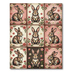 Charming Rabbit and Floral Patchwork Quilt Rug