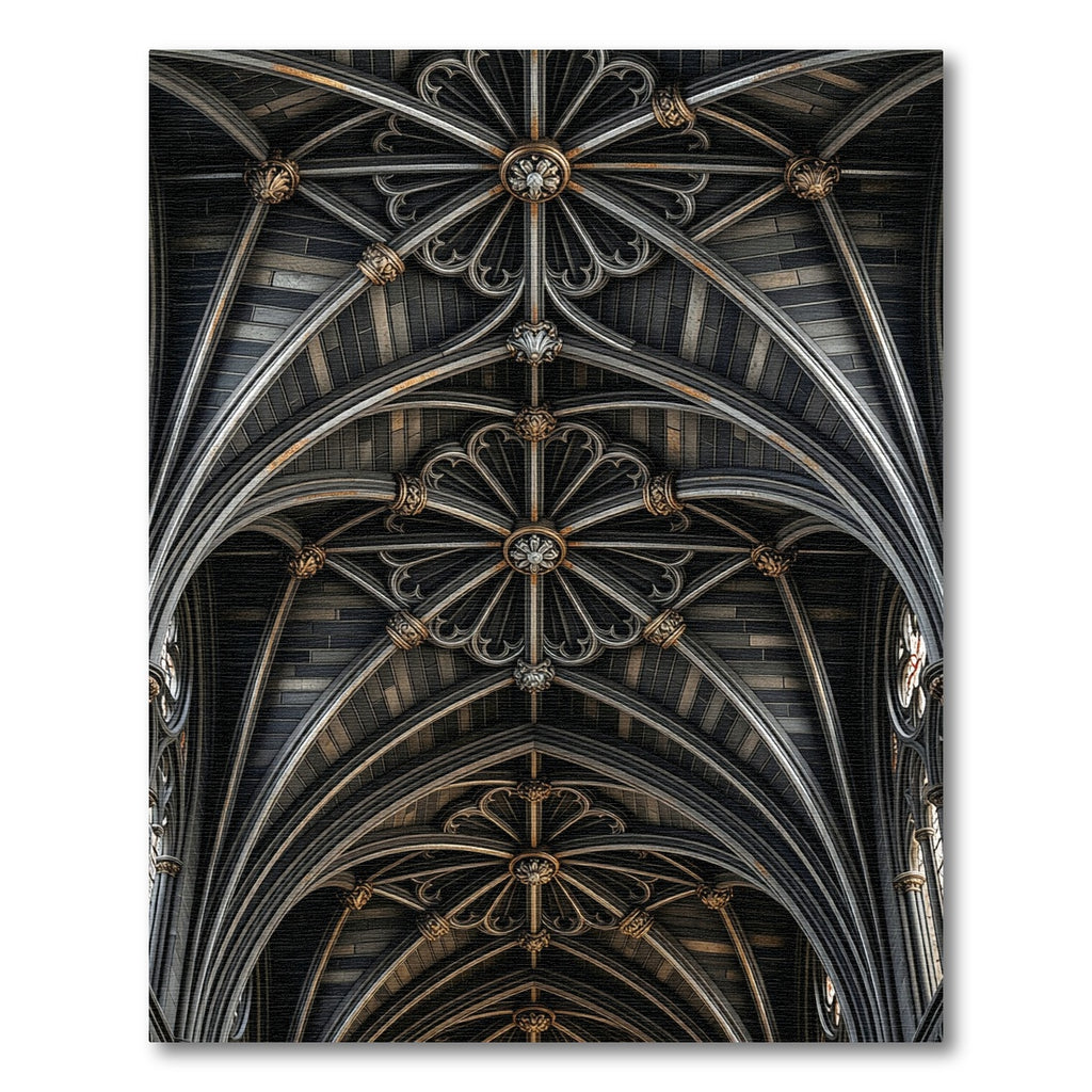 Gothic Charcoal Architectural Vaulted Medallion Rug