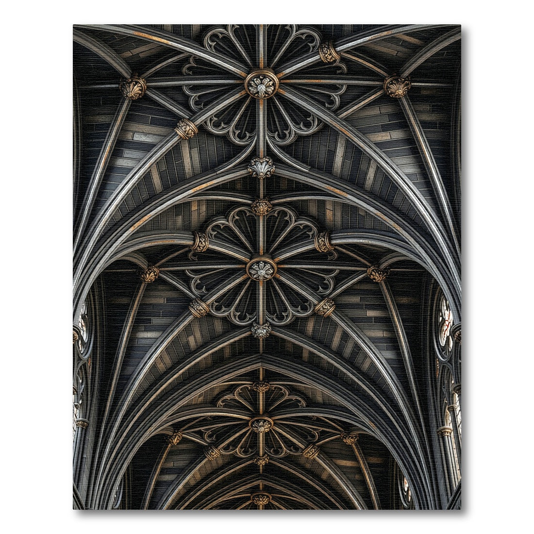 Gothic Charcoal Architectural Vaulted Medallion Rug