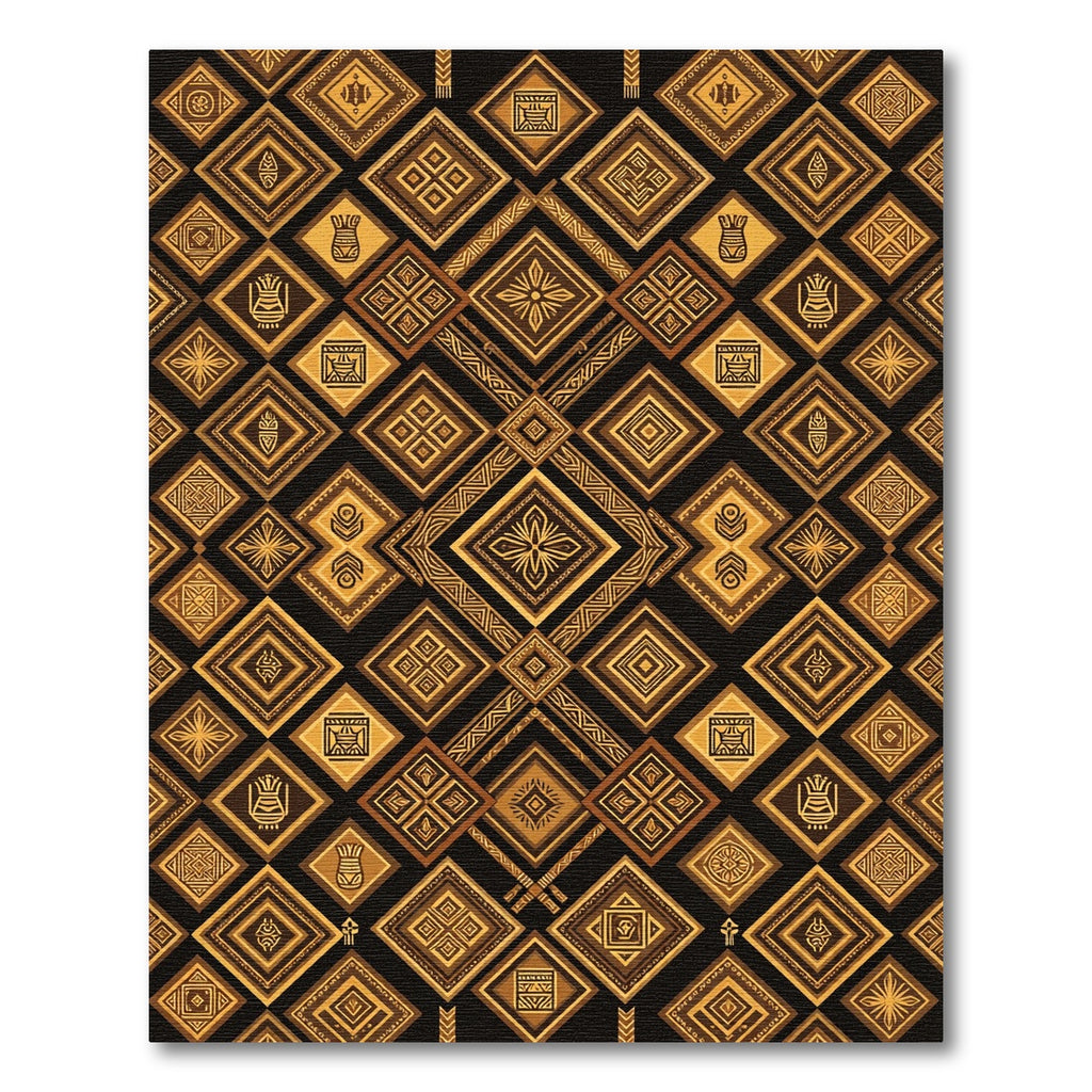 Ancient Gold Diamond Ethnic Pattern Rug