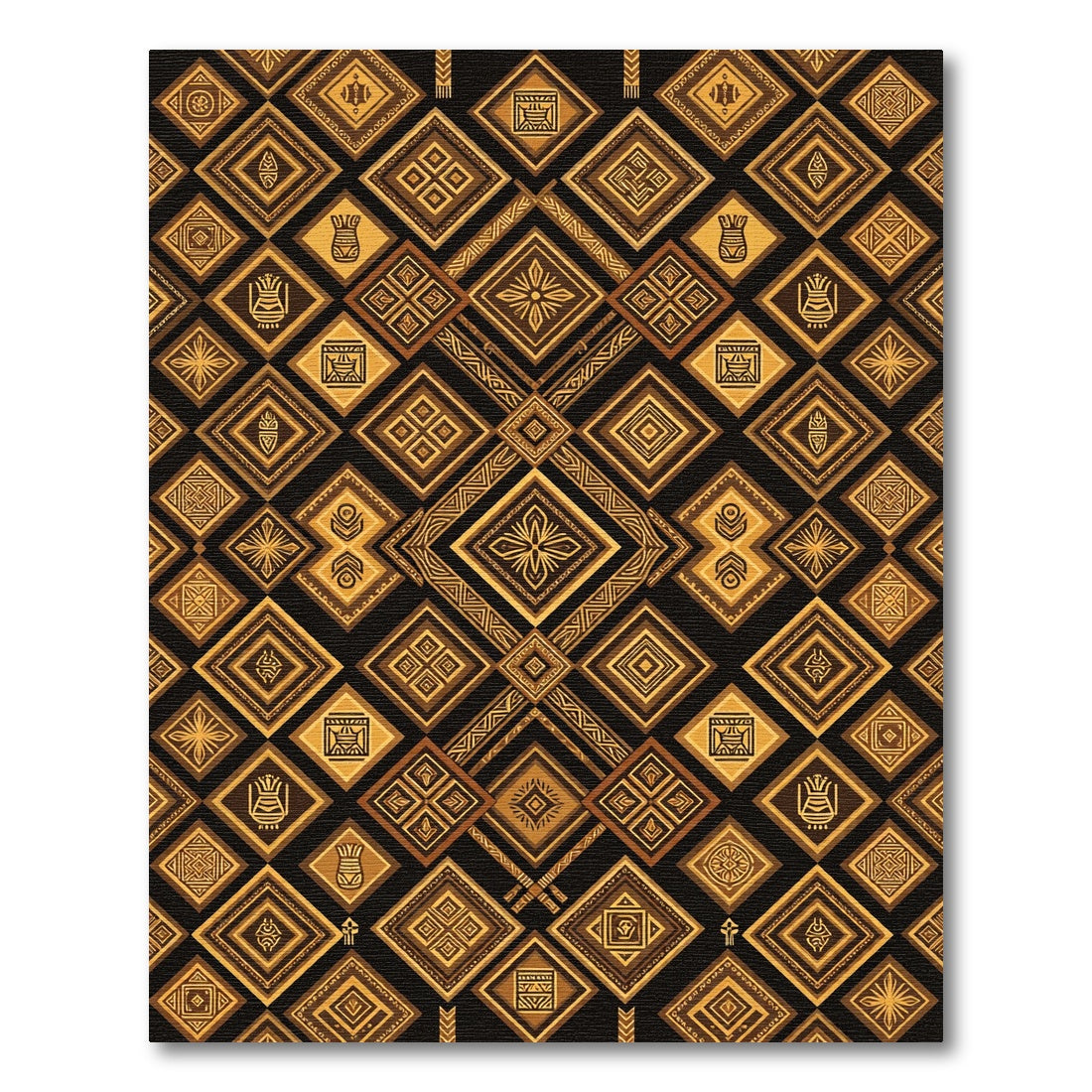 Ancient Gold Diamond Ethnic Pattern Rug