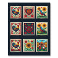 Folk Art Rooster Sunflower Folk Garden Rug