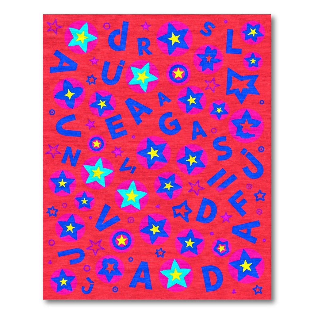 Bright Red Pop Art Star Collage Rug