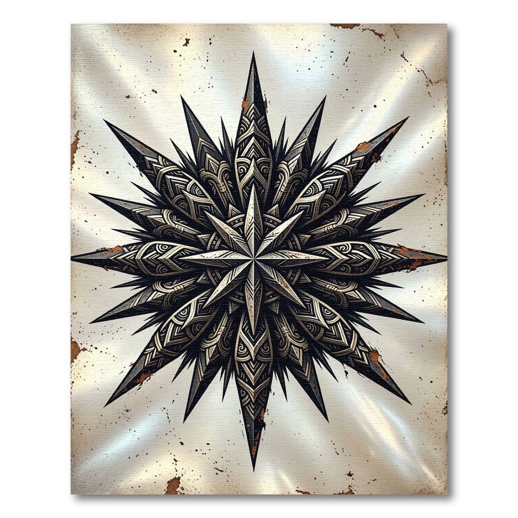 Metallic Silver Ornate Star Compass Rug