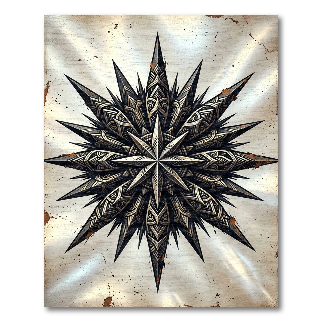Metallic Silver Ornate Star Compass Rug