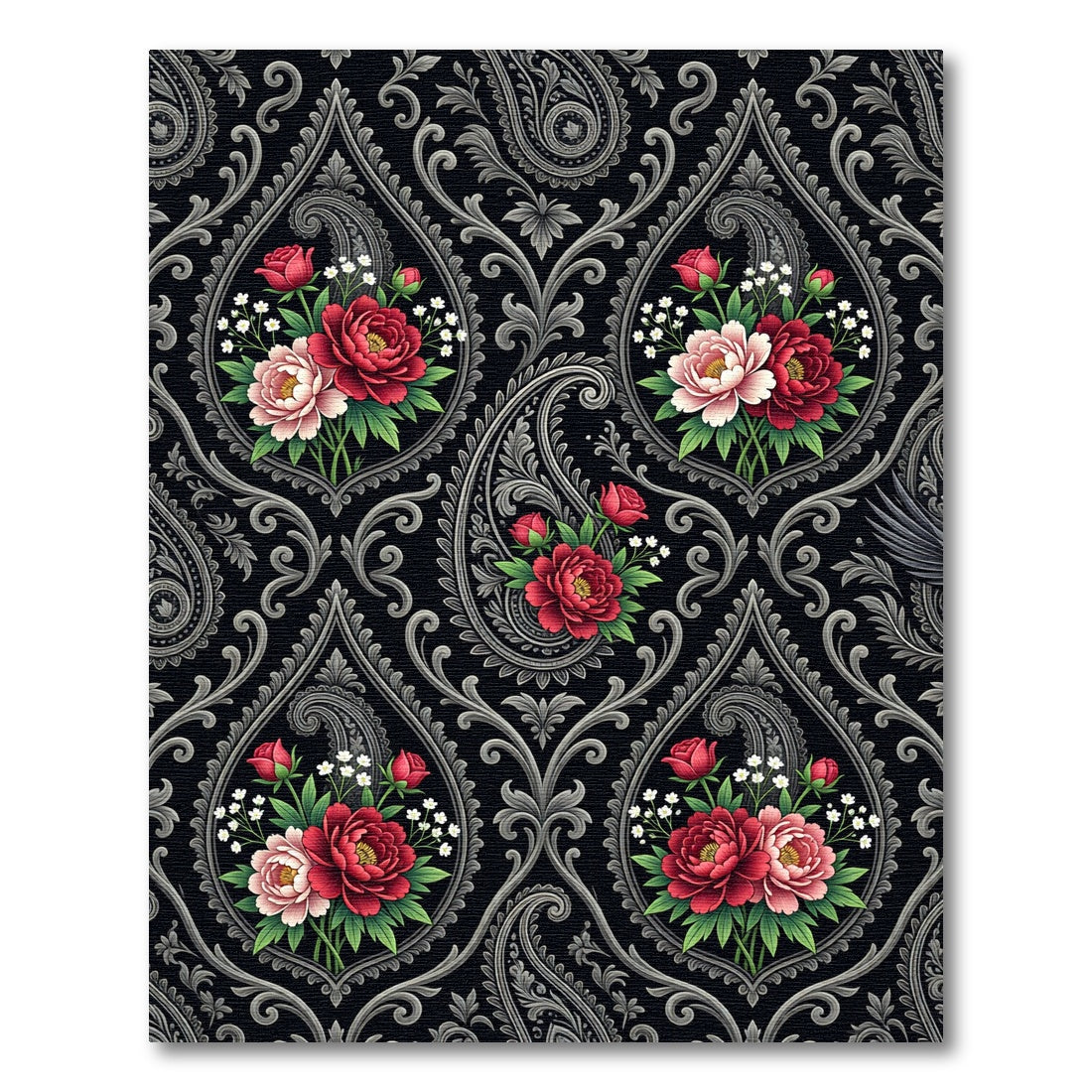 Ornate Paisley Red Floral Burst Rug