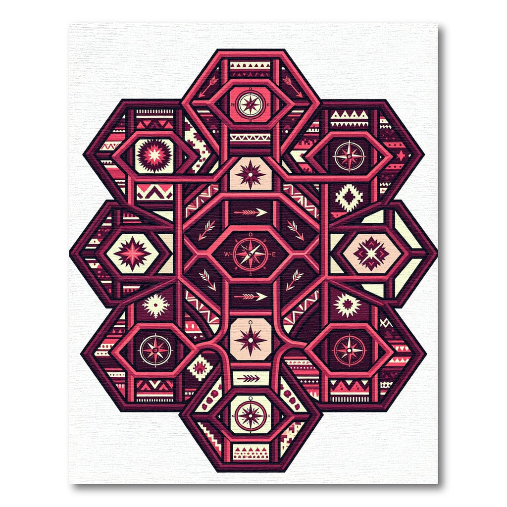Crimson Geometric Compass Starburst Rug