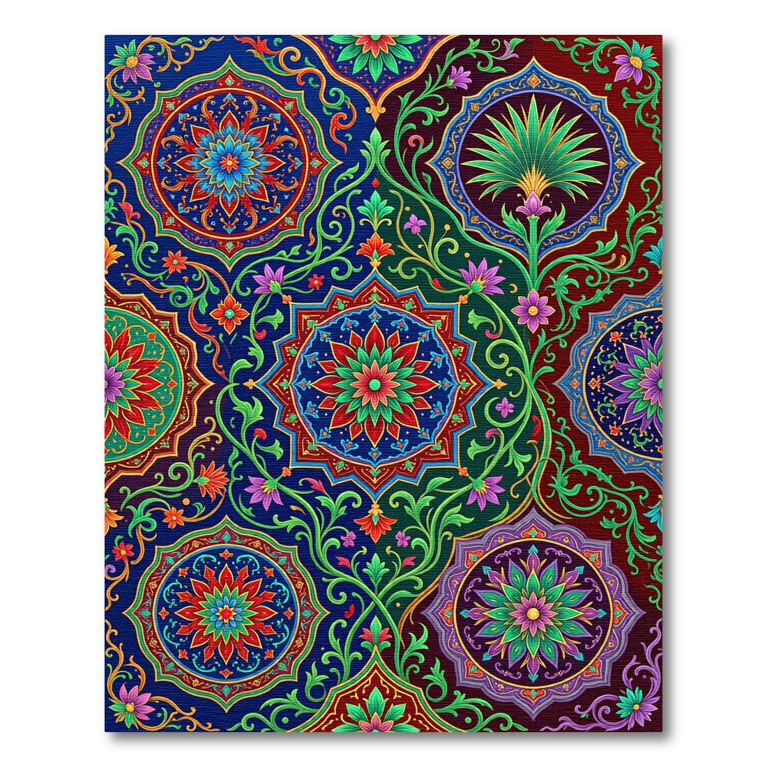 Vibrant Floral Medallion Indigo And Emerald Rug